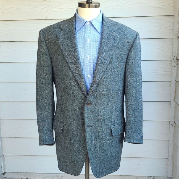 FACONNABLE‎ Tailleur Italy Grey Plaid Tweed Wool Sz 44 R L Sport Coat Blazer VTG